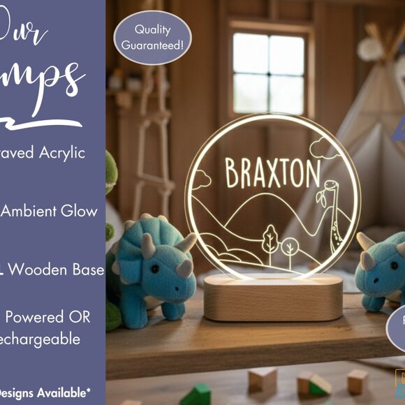 Personalized Dinosaur LED Light | Minimalist Kids Room Name Sign - Picture 3 of 8